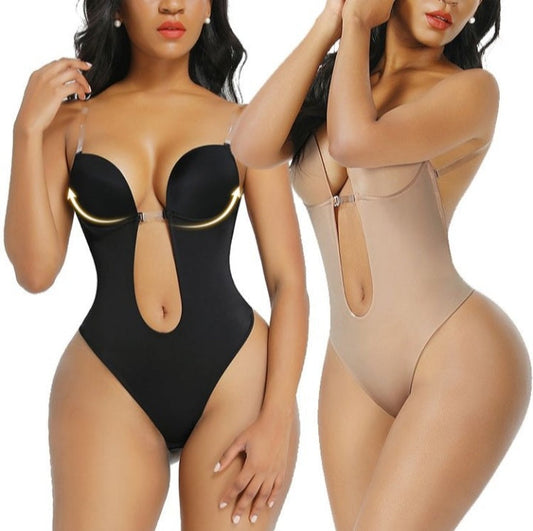 U Plunge Bra Backless Thong Bodysuit-Seamless,Shapewear,LowCut,Sexy,Comfort